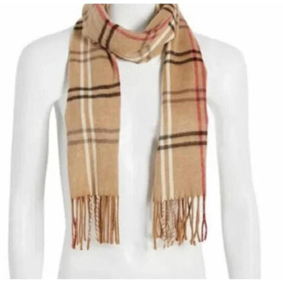 Steve Madden Scarf Camel Plaid Muffler Fringe Tan Red 70" Made in Italy New $42 - Picture 2 of 4